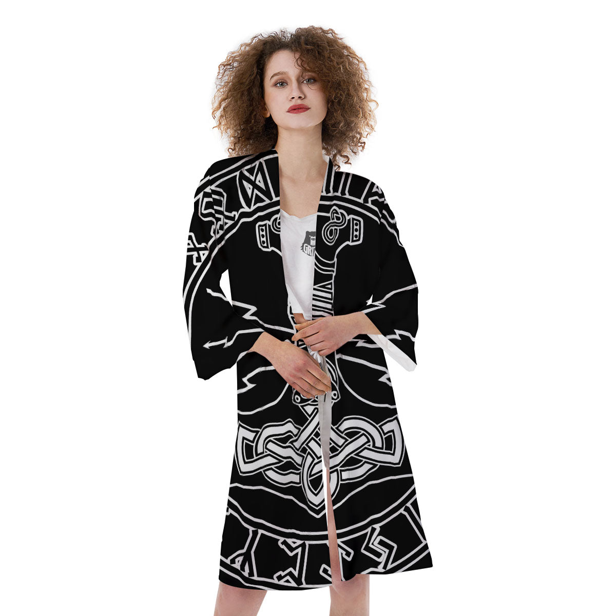 Younger Futhark And Mjolnir Print Kimono-grizzshop