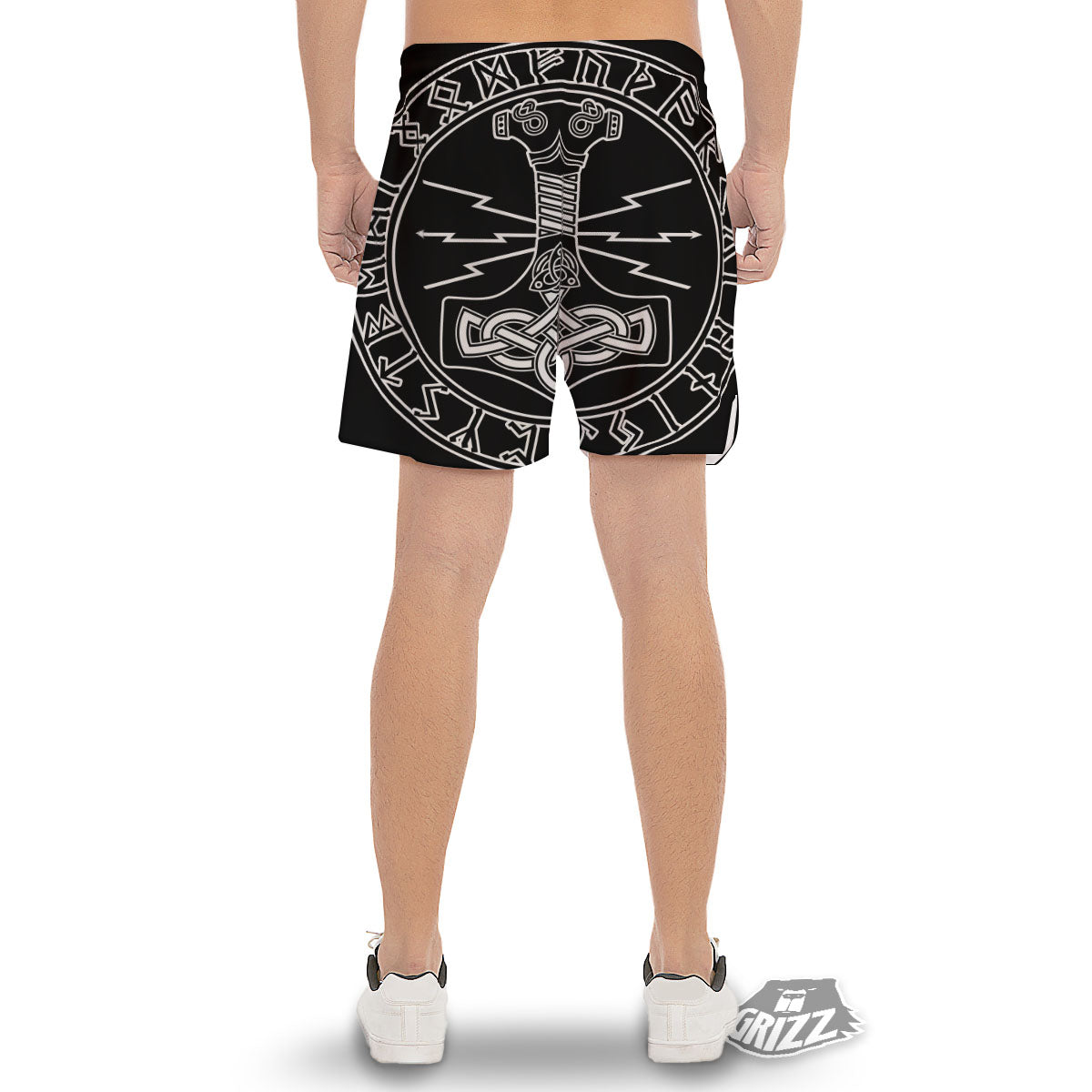 Younger Futhark And Mjolnir Print Men's Gym Shorts-grizzshop
