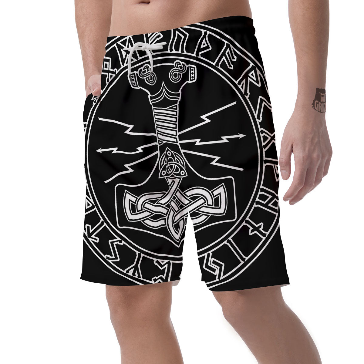 Younger Futhark And Mjolnir Print Men's Shorts-grizzshop