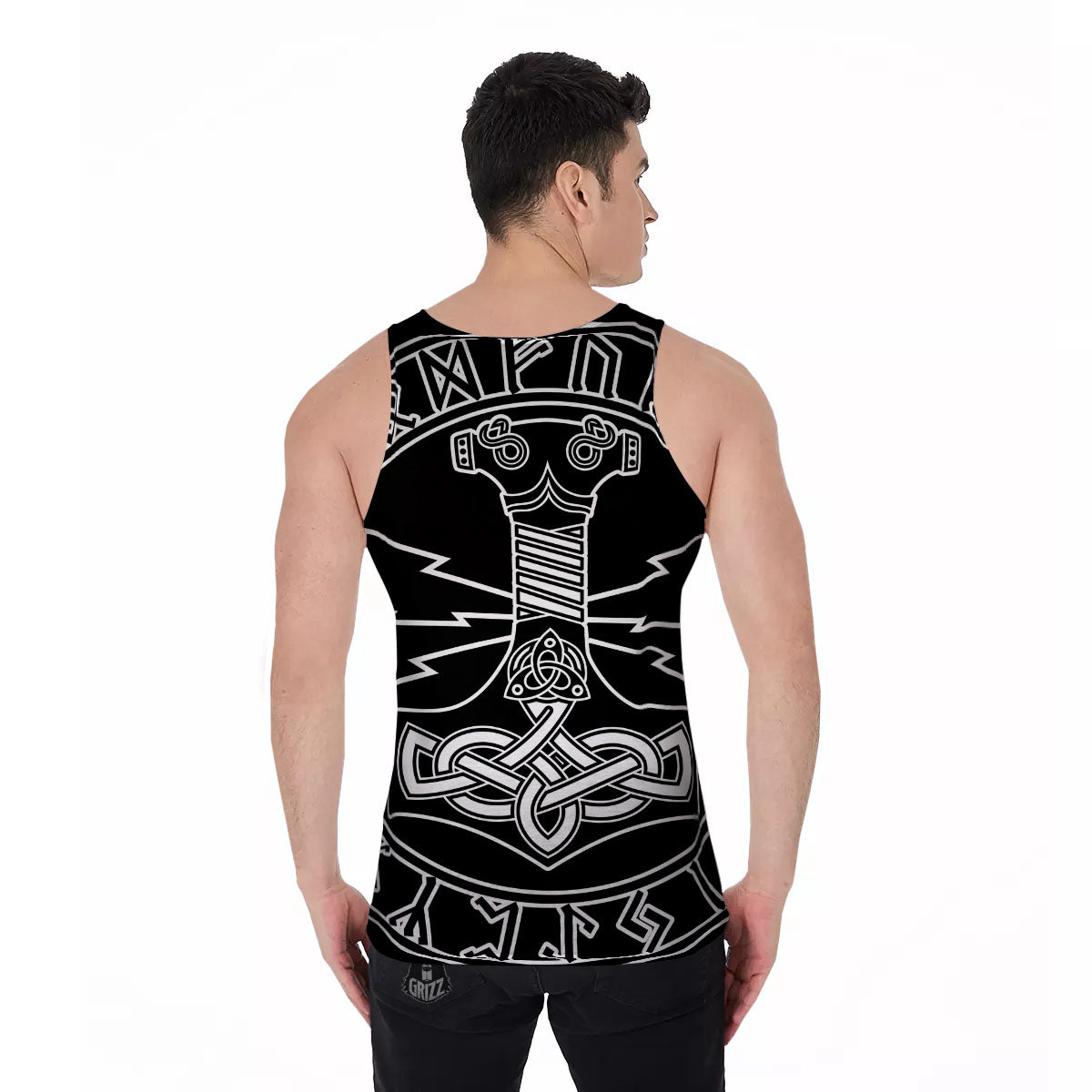 Younger Futhark And Mjolnir Print Men's Tank Top-grizzshop