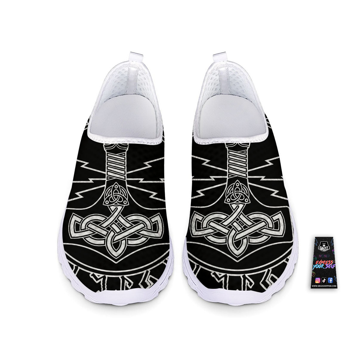 Younger Futhark And Mjolnir Print Nurse Shoes-grizzshop