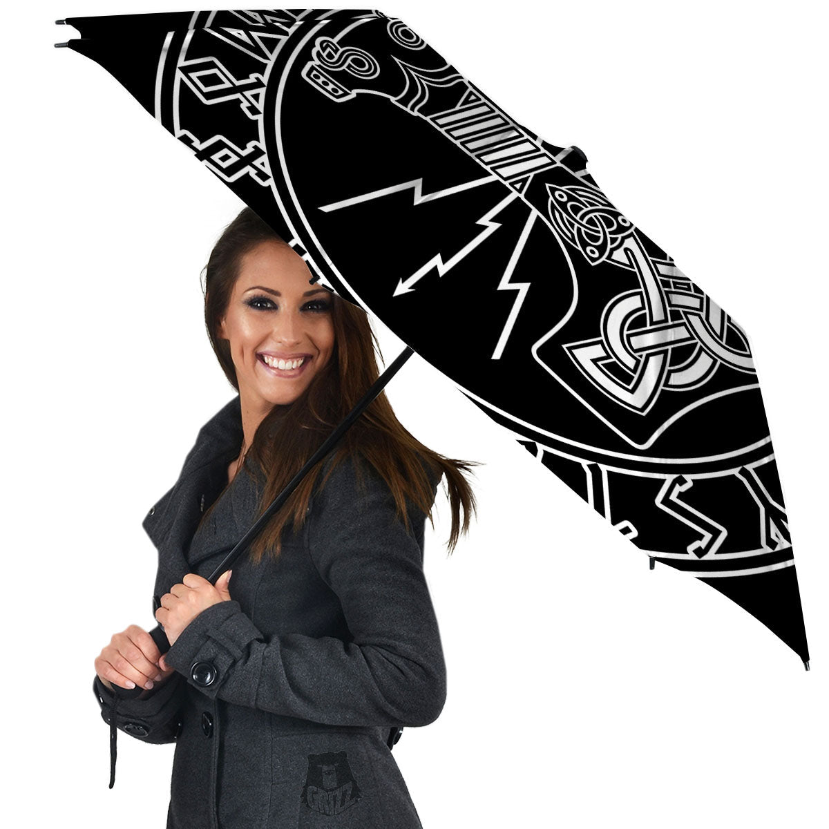 Younger Futhark And Mjolnir Print Umbrella-grizzshop