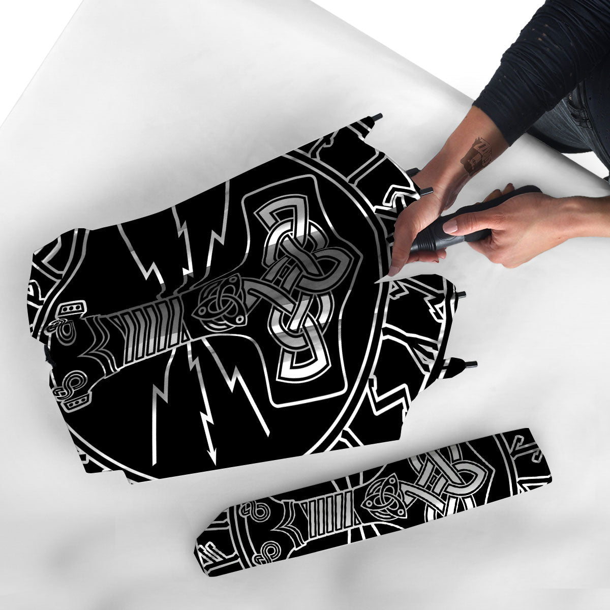 Younger Futhark And Mjolnir Print Umbrella-grizzshop
