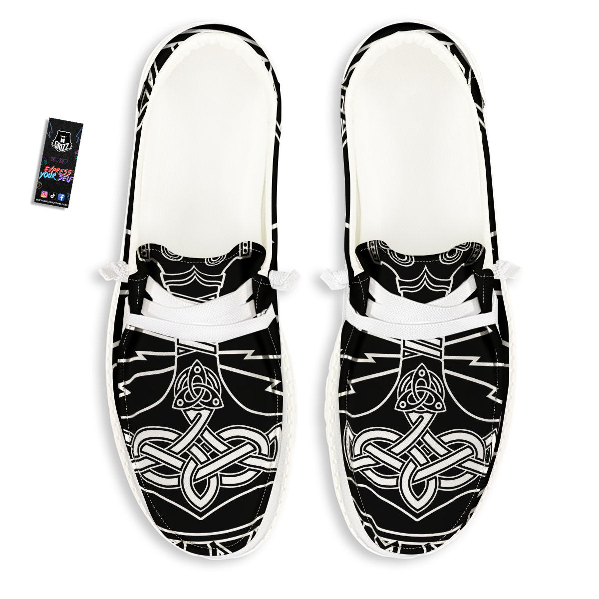Younger Futhark And Mjolnir Print White Loafers-grizzshop
