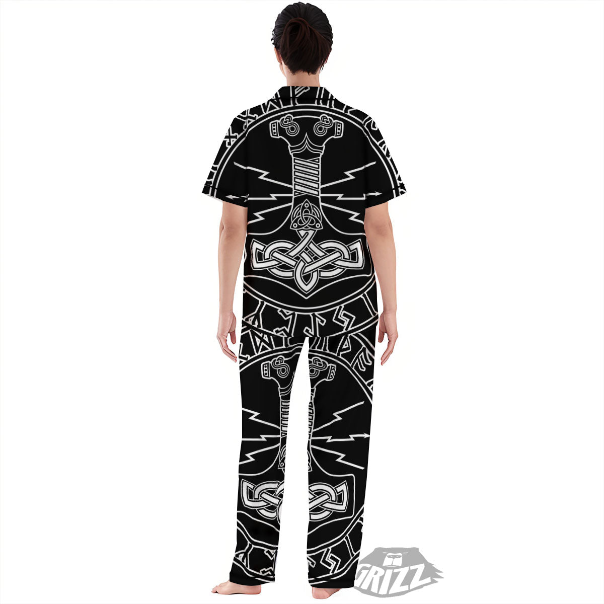 Younger Futhark And Mjolnir Print Women's Pajamas Set-grizzshop