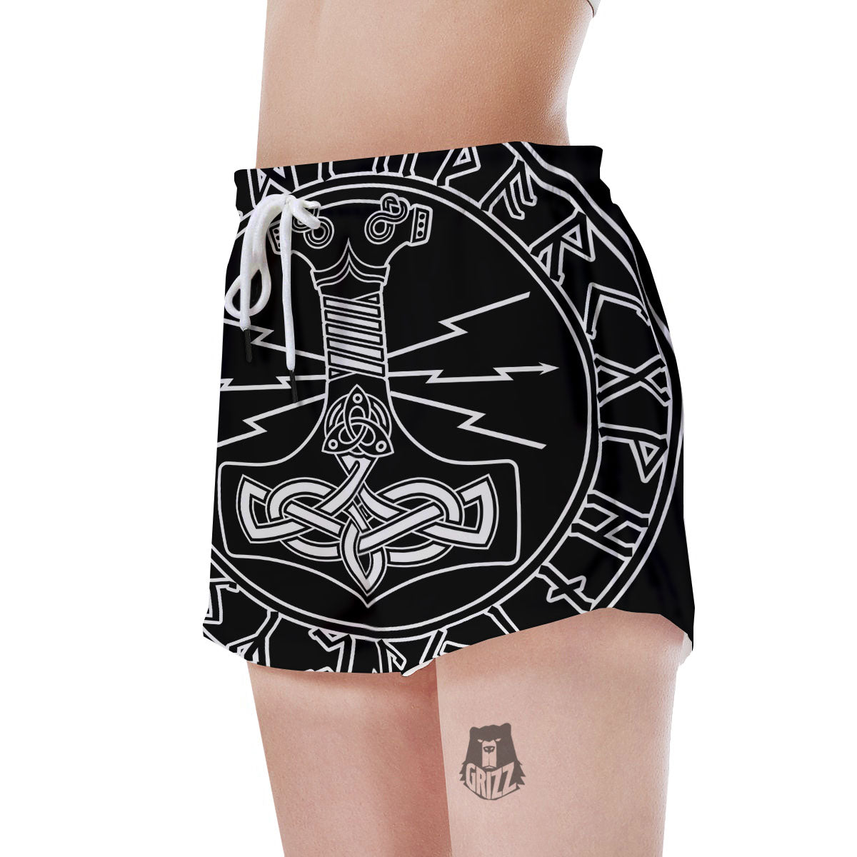 Younger Futhark And Mjolnir Print Women's Shorts-grizzshop