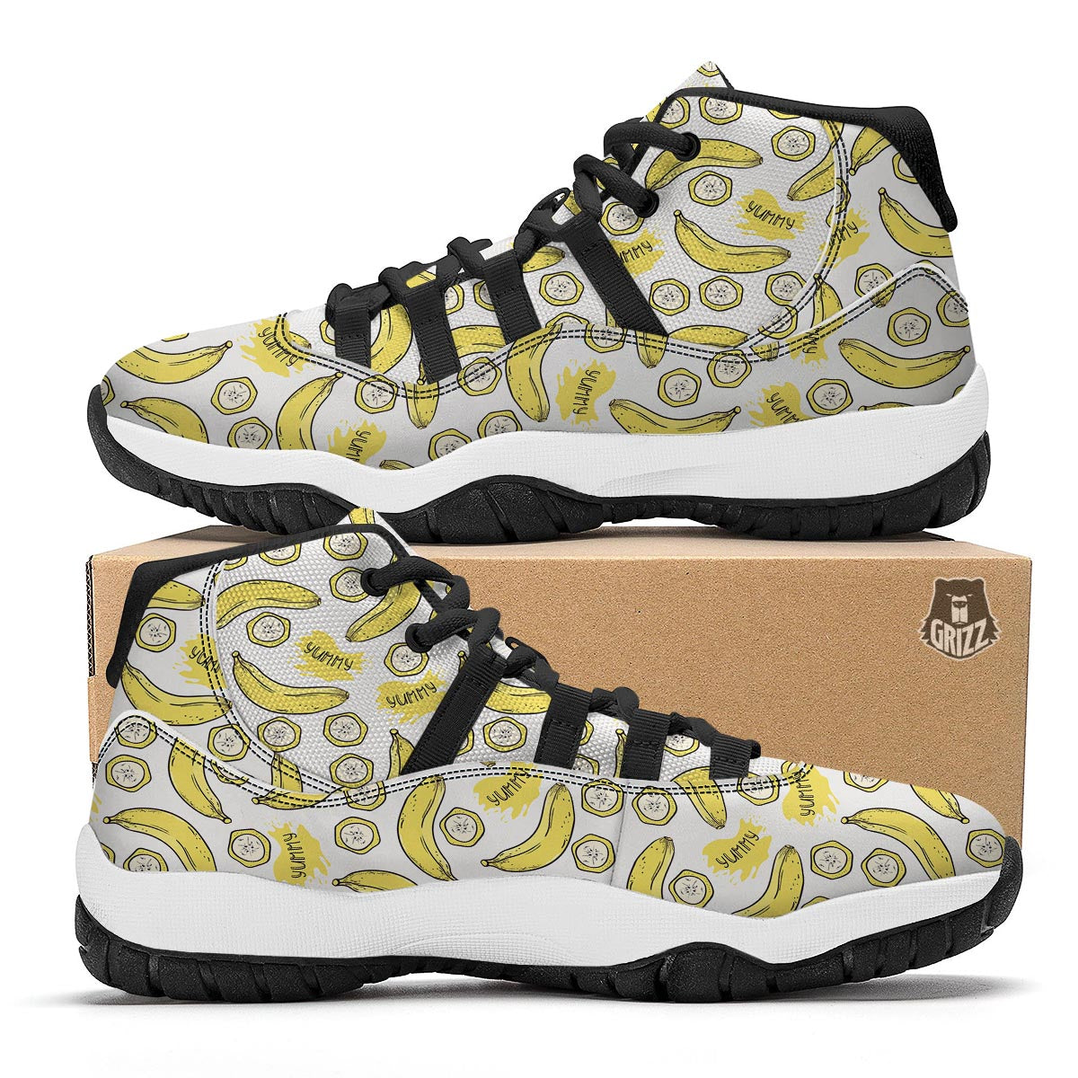 Yummy Banana Pattern Print Black Bball Shoes-grizzshop