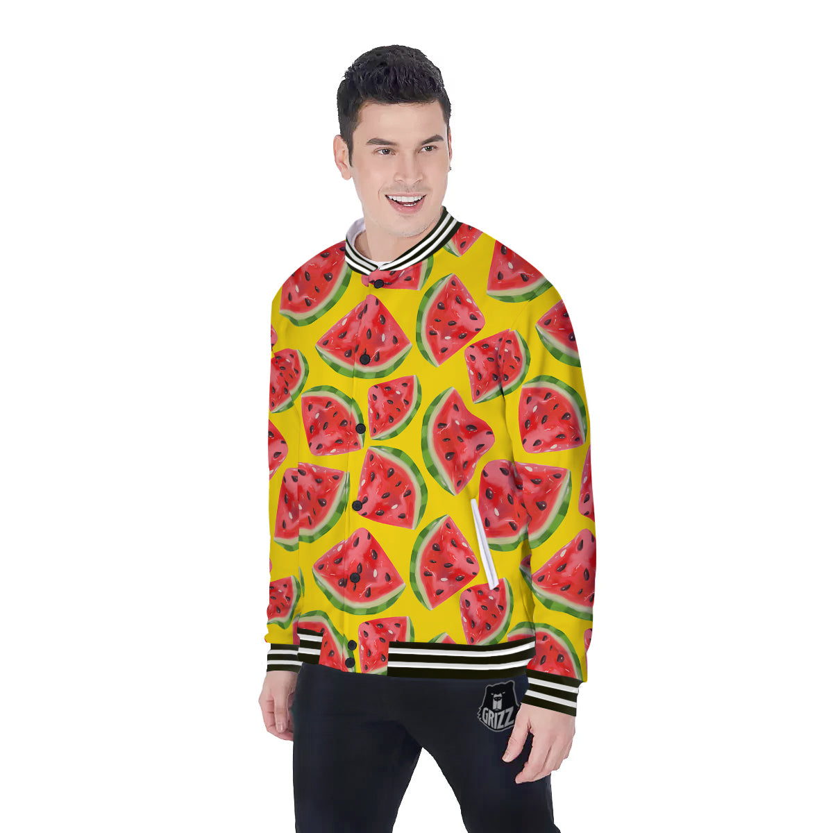 Yummy Watermelon Pieces Print Pattern Baseball Jacket-grizzshop