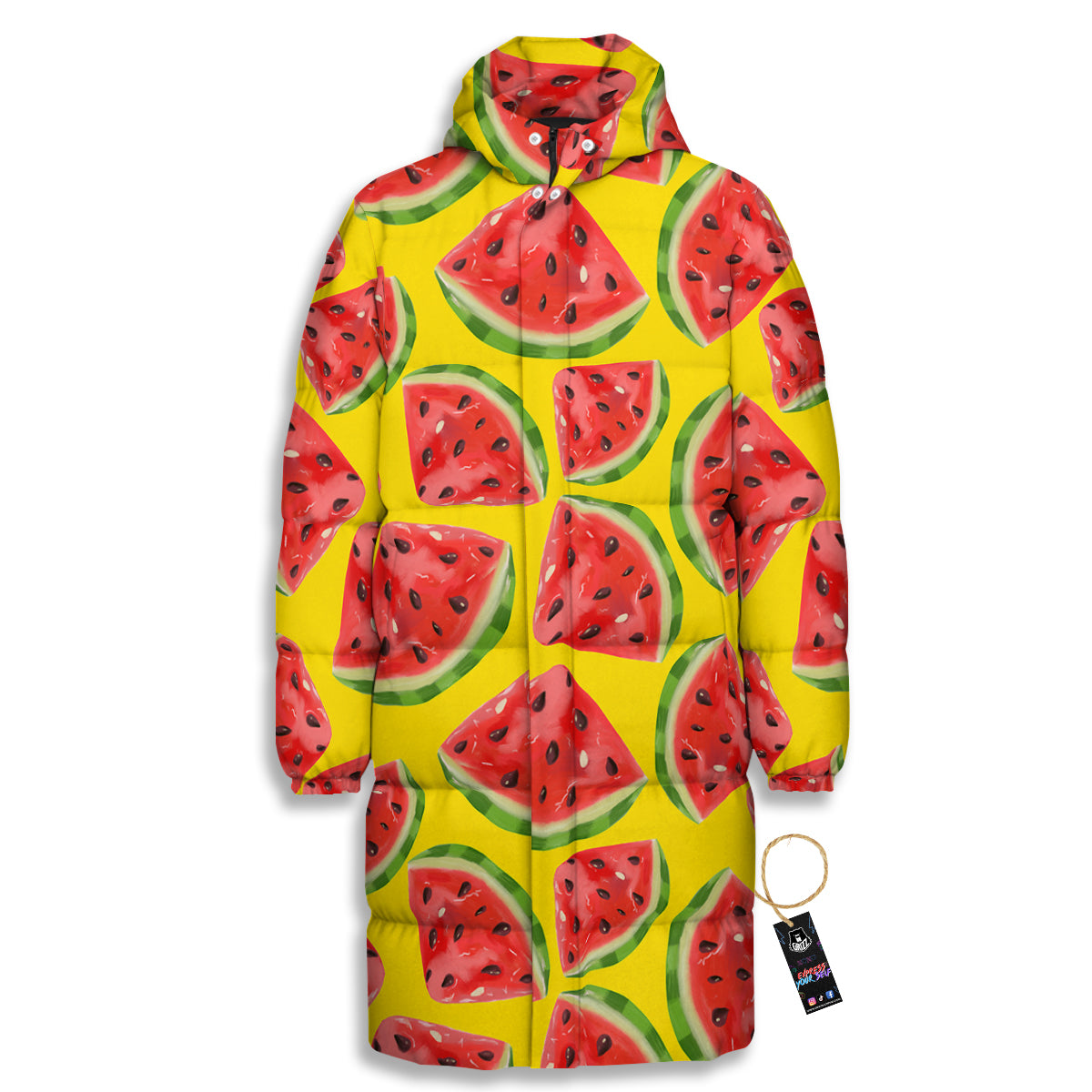 Yummy Watermelon Pieces Print Pattern Long Down Jacket-grizzshop