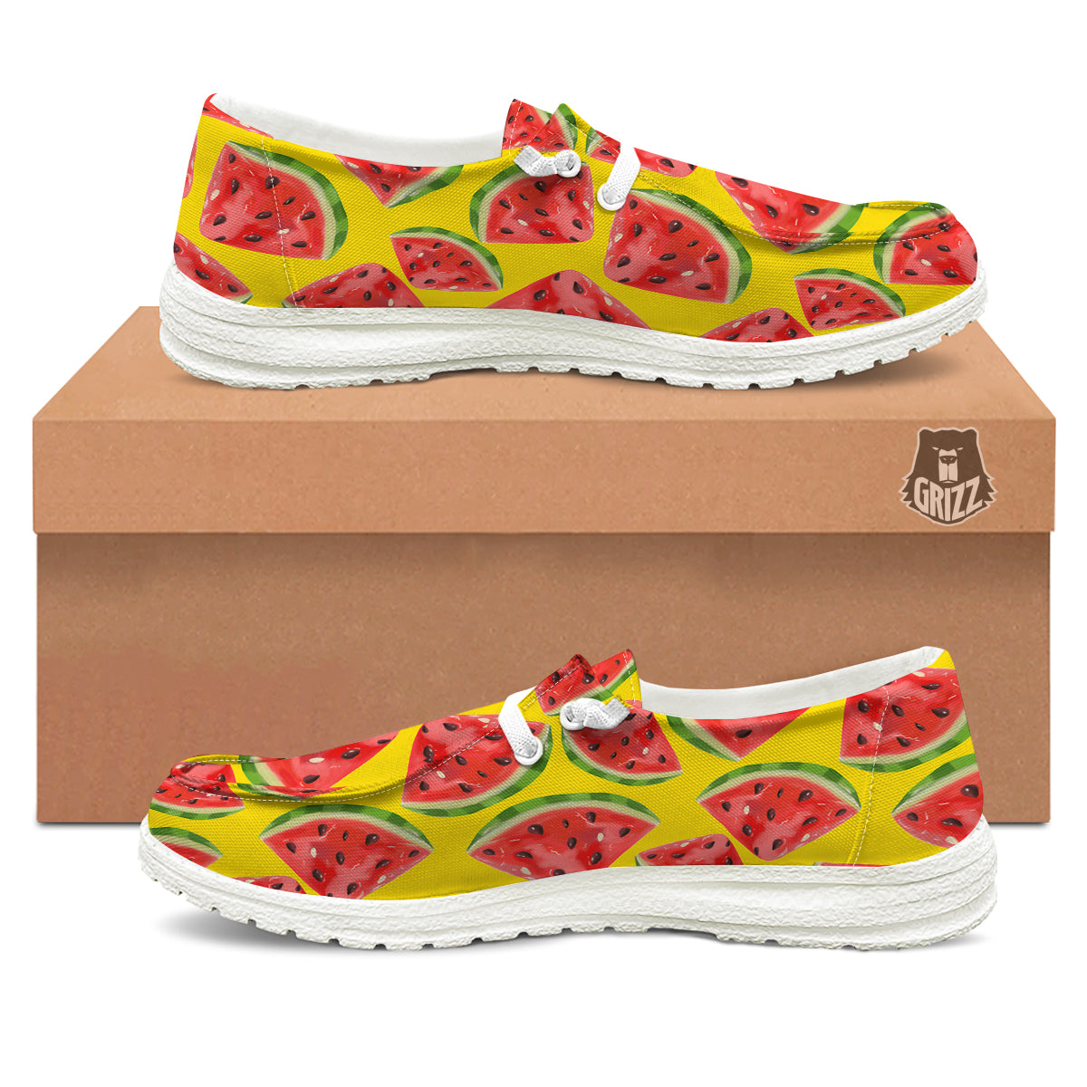 Yummy Watermelon Pieces Print Pattern White Loafers-grizzshop