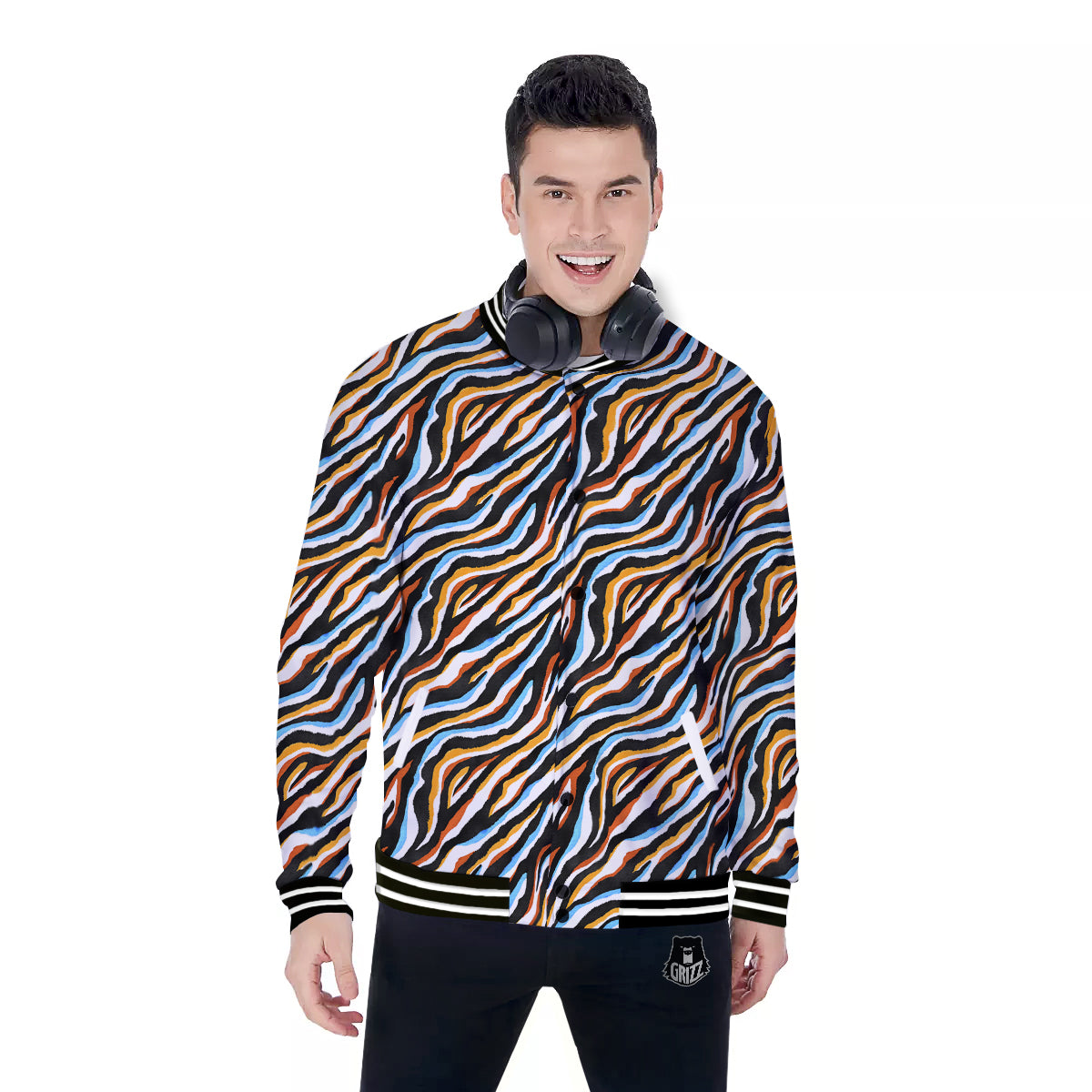 Zebra Abstract Print Pattern Baseball Jacket-grizzshop