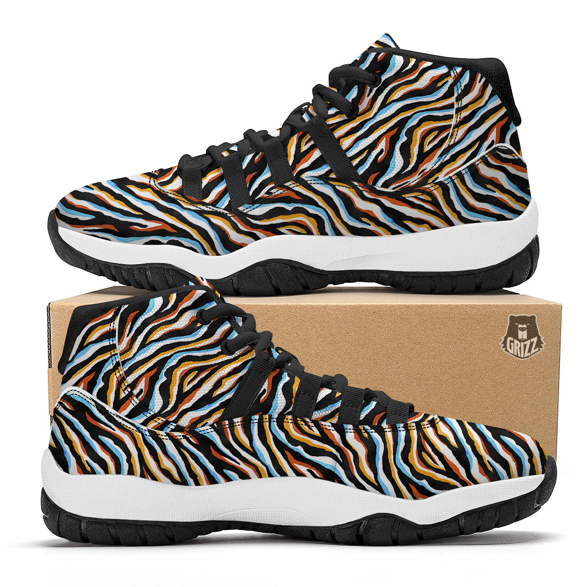 Zebra Abstract Print Pattern Black Bball Shoes-grizzshop