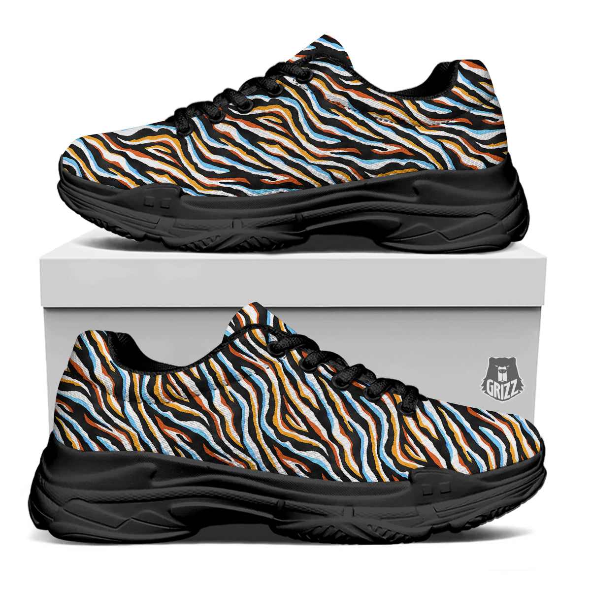 Zebra Abstract Print Pattern Black Chunky Shoes-grizzshop