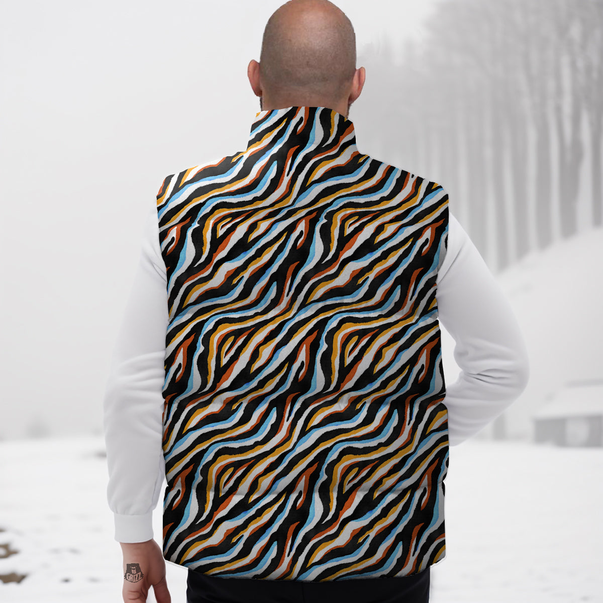 Zebra Abstract Print Pattern Down Vest-grizzshop