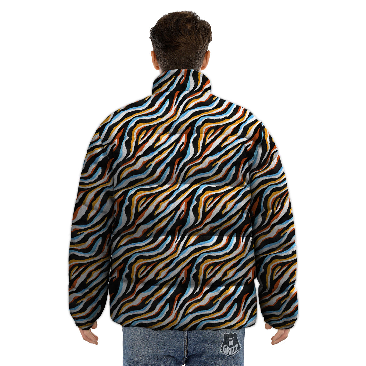 Zebra Abstract Print Pattern Puffer Jacket-grizzshop