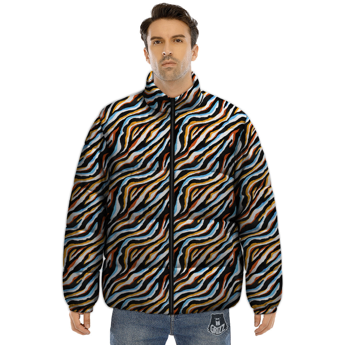 Zebra Abstract Print Pattern Puffer Jacket-grizzshop