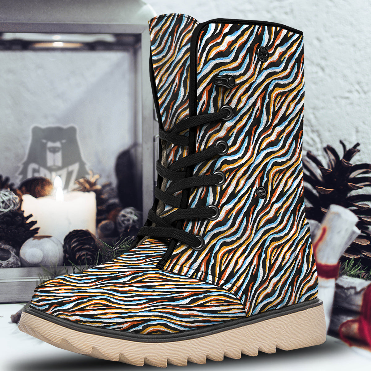 Zebra Abstract Print Pattern Snow Boots-grizzshop