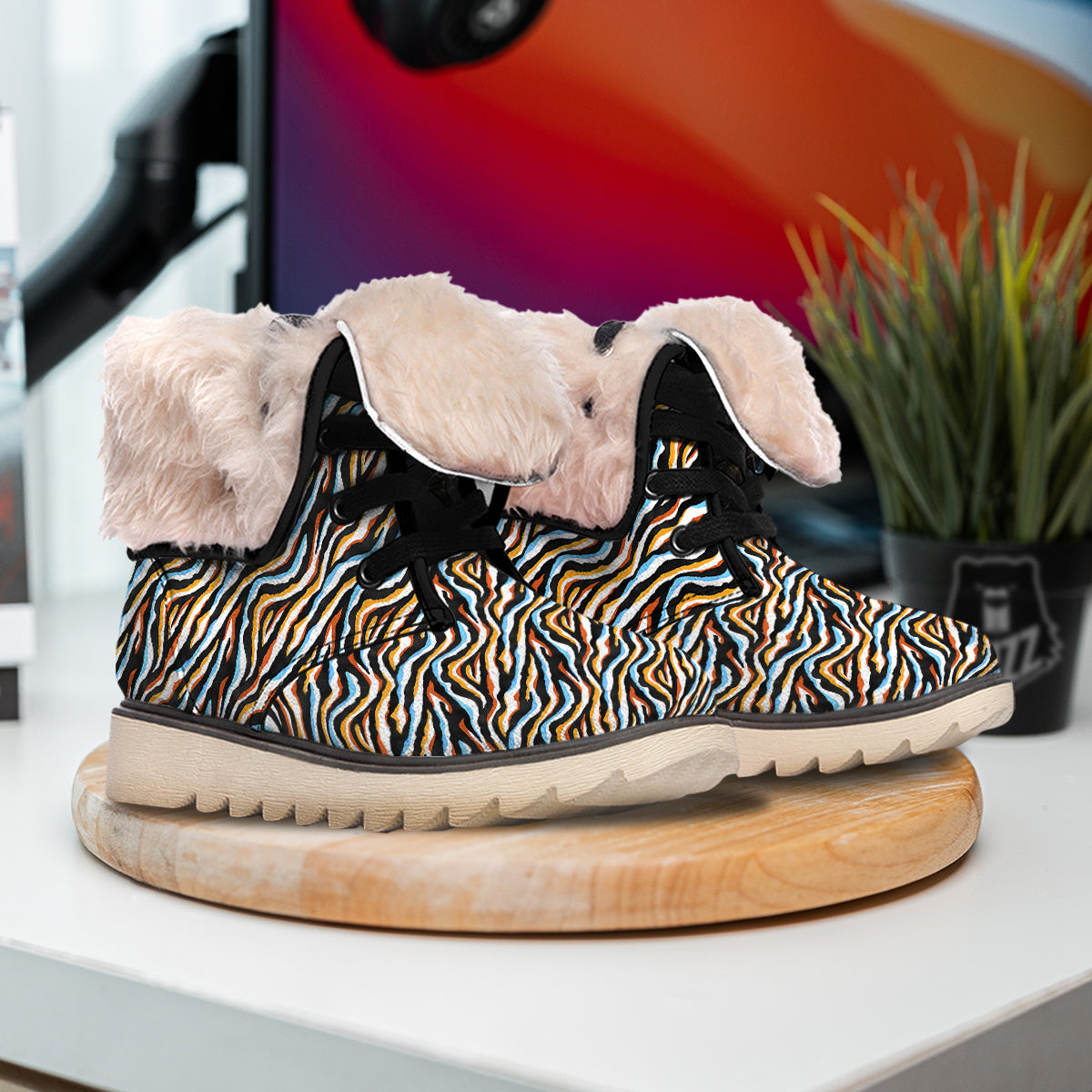 Zebra Abstract Print Pattern Snow Boots-grizzshop