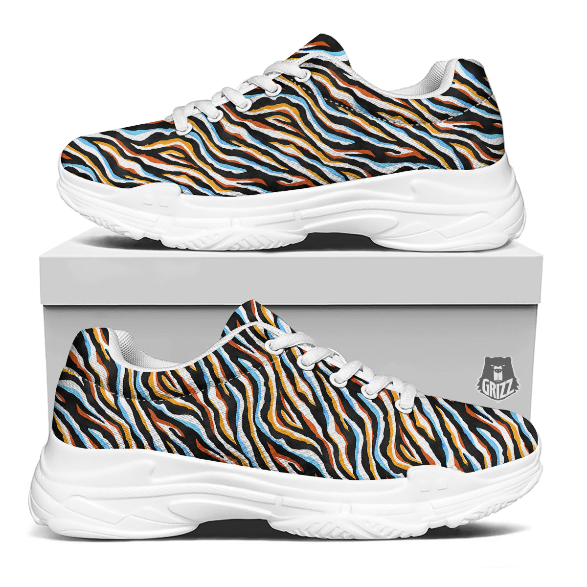 Zebra Abstract Print Pattern White Chunky Shoes-grizzshop