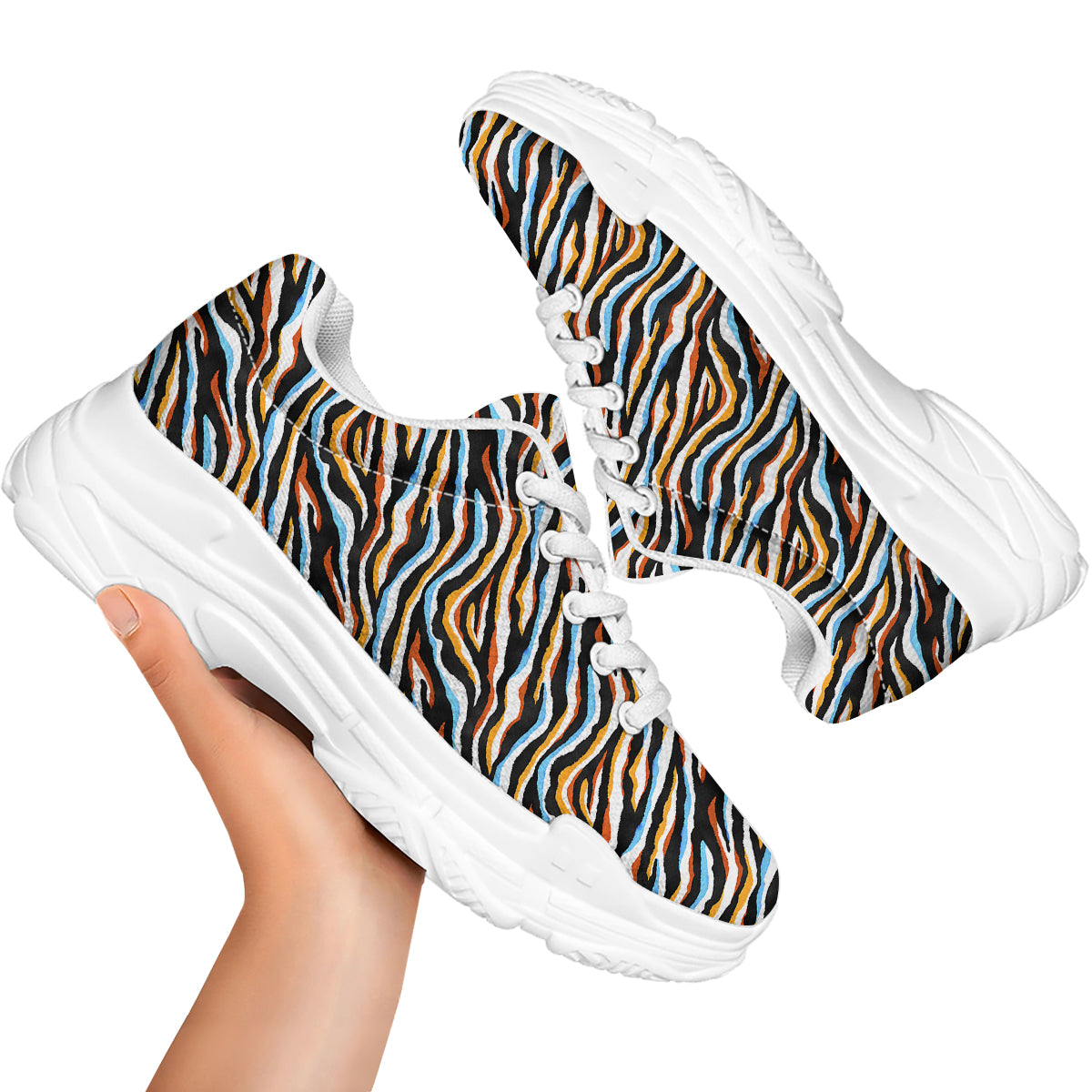 Zebra Abstract Print Pattern White Chunky Shoes-grizzshop