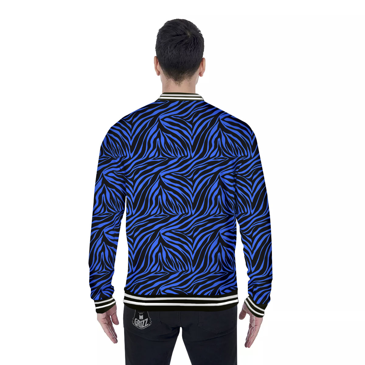 Zebra Black Blue Print Pattern Baseball Jacket-grizzshop