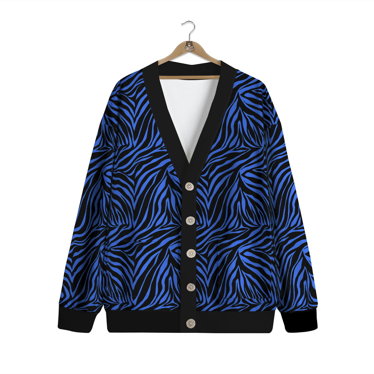 Zebra Black Blue Print Pattern Cardigan-grizzshop