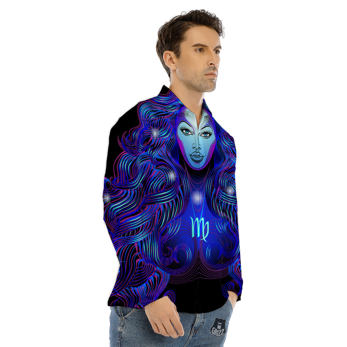 Zebra Black Blue Print Pattern Men's Dress Shirts-grizzshop