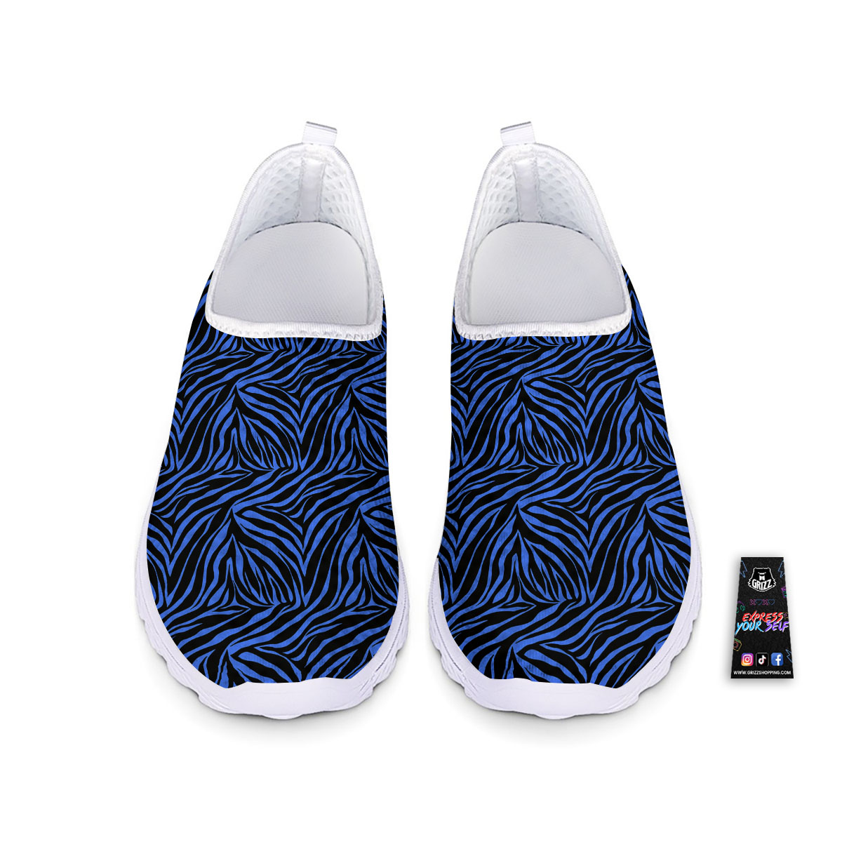 Zebra Black Blue Print Pattern Nurse Shoes-grizzshop