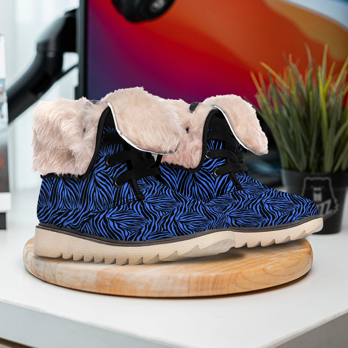 Zebra Black Blue Print Pattern Snow Boots-grizzshop