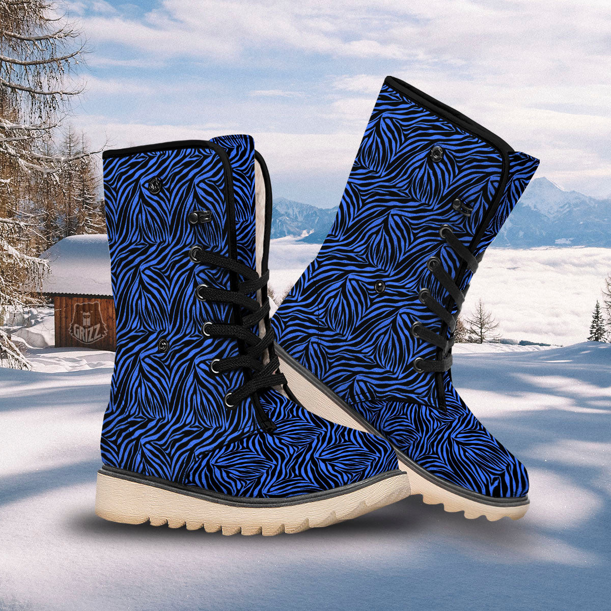Zebra Black Blue Print Pattern Snow Boots-grizzshop