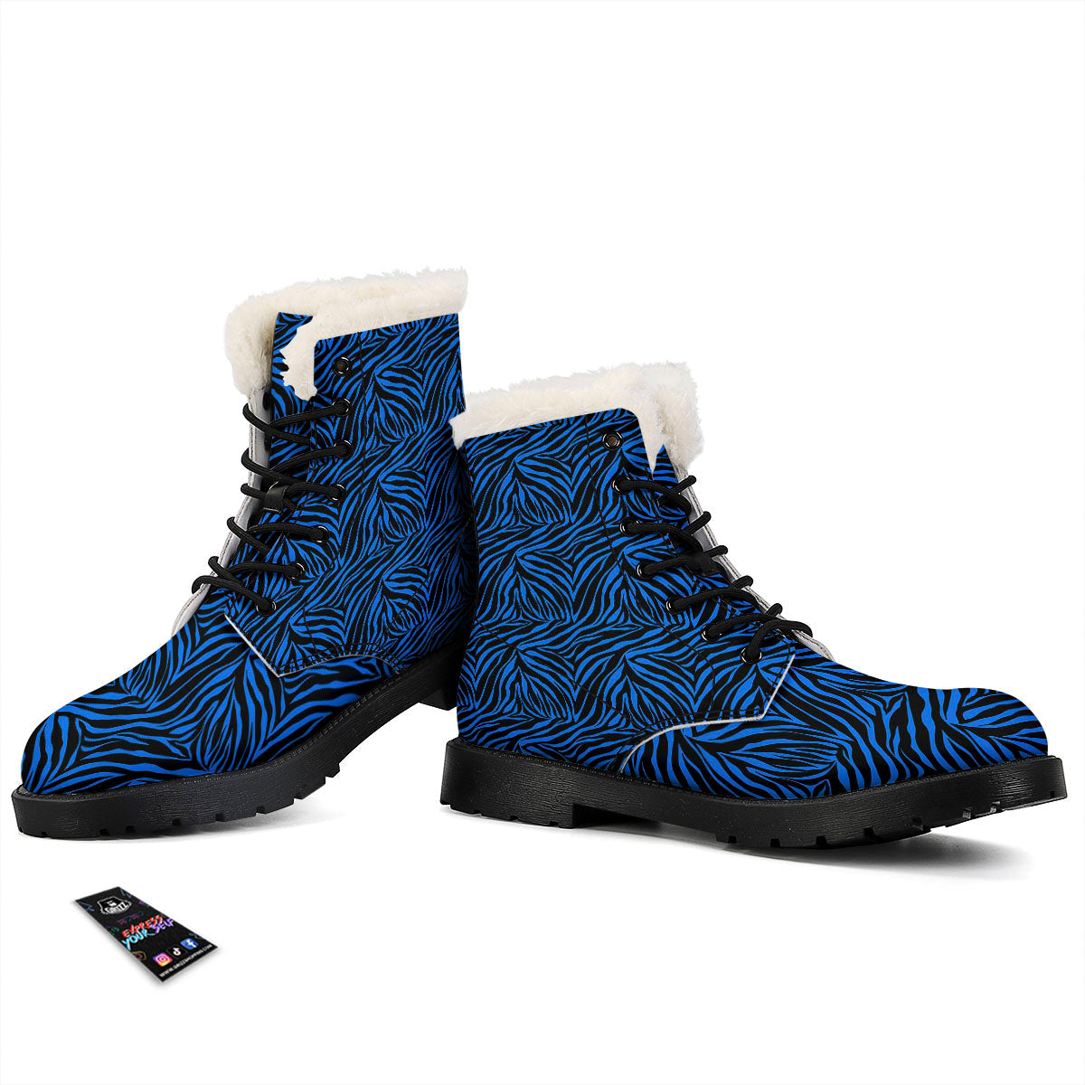 Zebra Black Blue Print Pattern Winter Boots-grizzshop