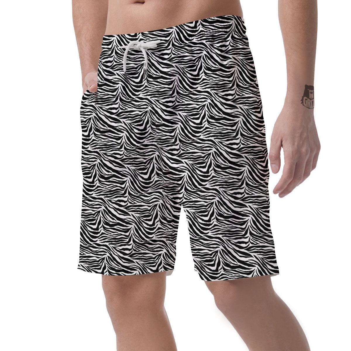 Zebra Black White Print Pattern Men's Shorts-grizzshop