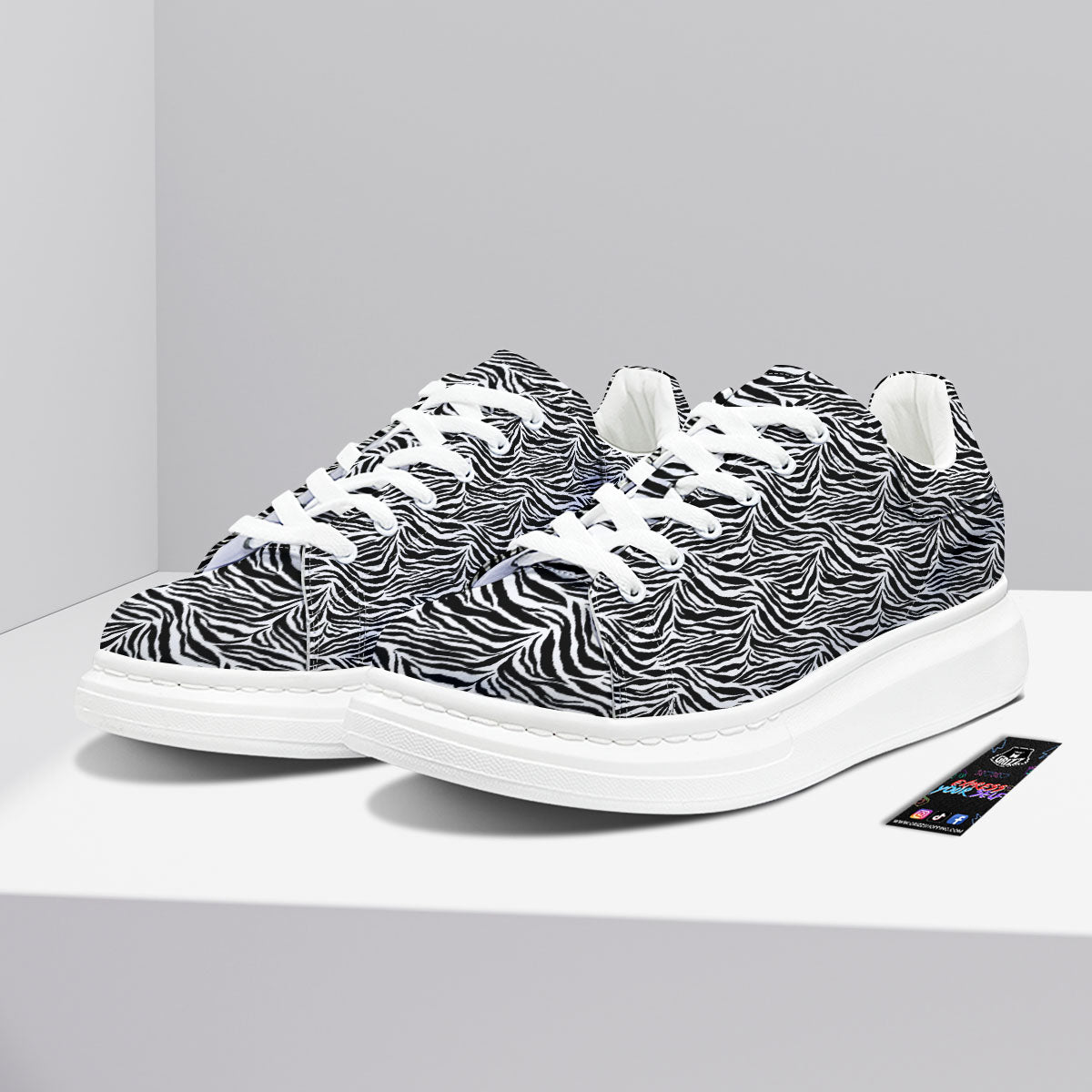 Zebra Black White Print Pattern Platform Shoes-grizzshop