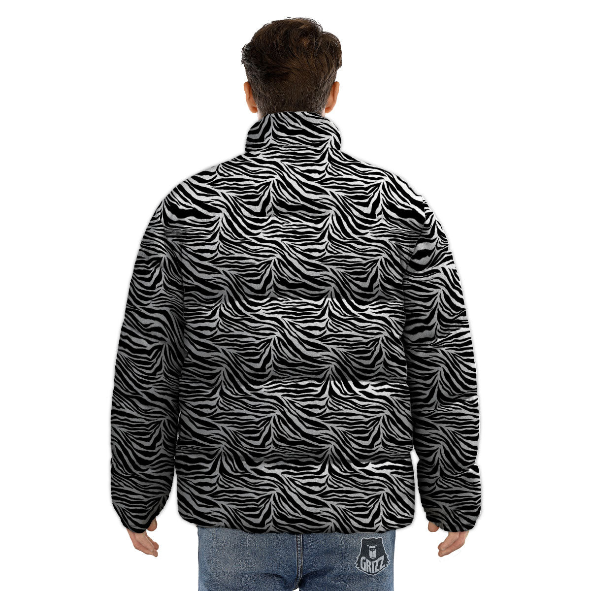 Zebra Black White Print Pattern Puffer Jacket-grizzshop