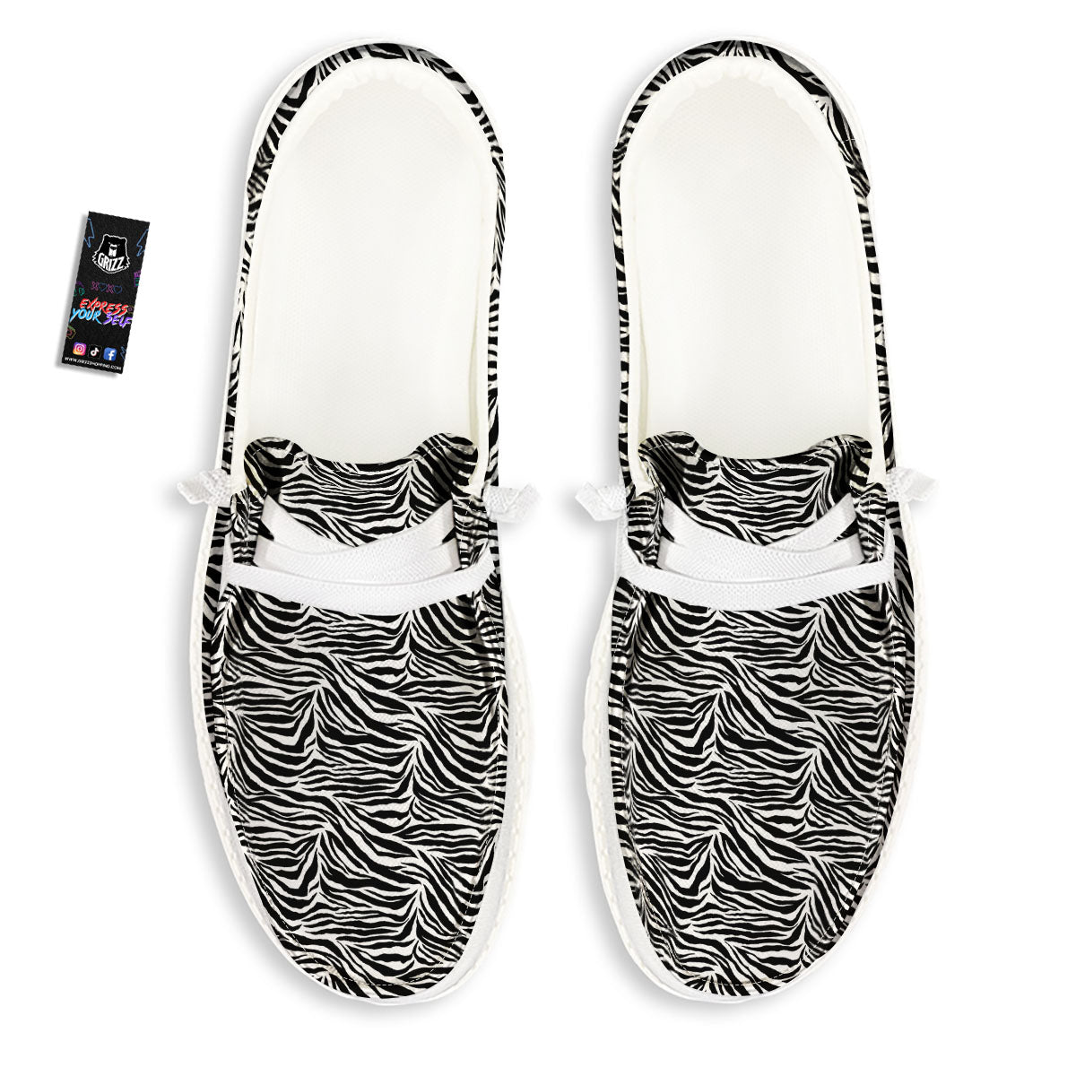 Zebra Black White Print Pattern White Loafers-grizzshop