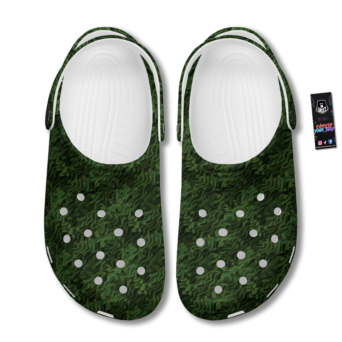 Zebra Camo Green Print Pattern Clog-grizzshop