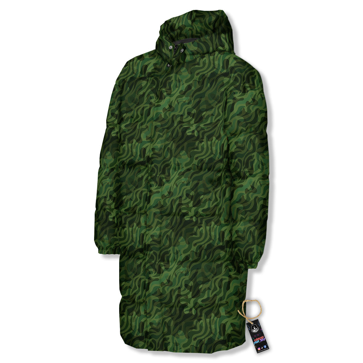 Zebra Camo Green Print Pattern Long Down Jacket-grizzshop
