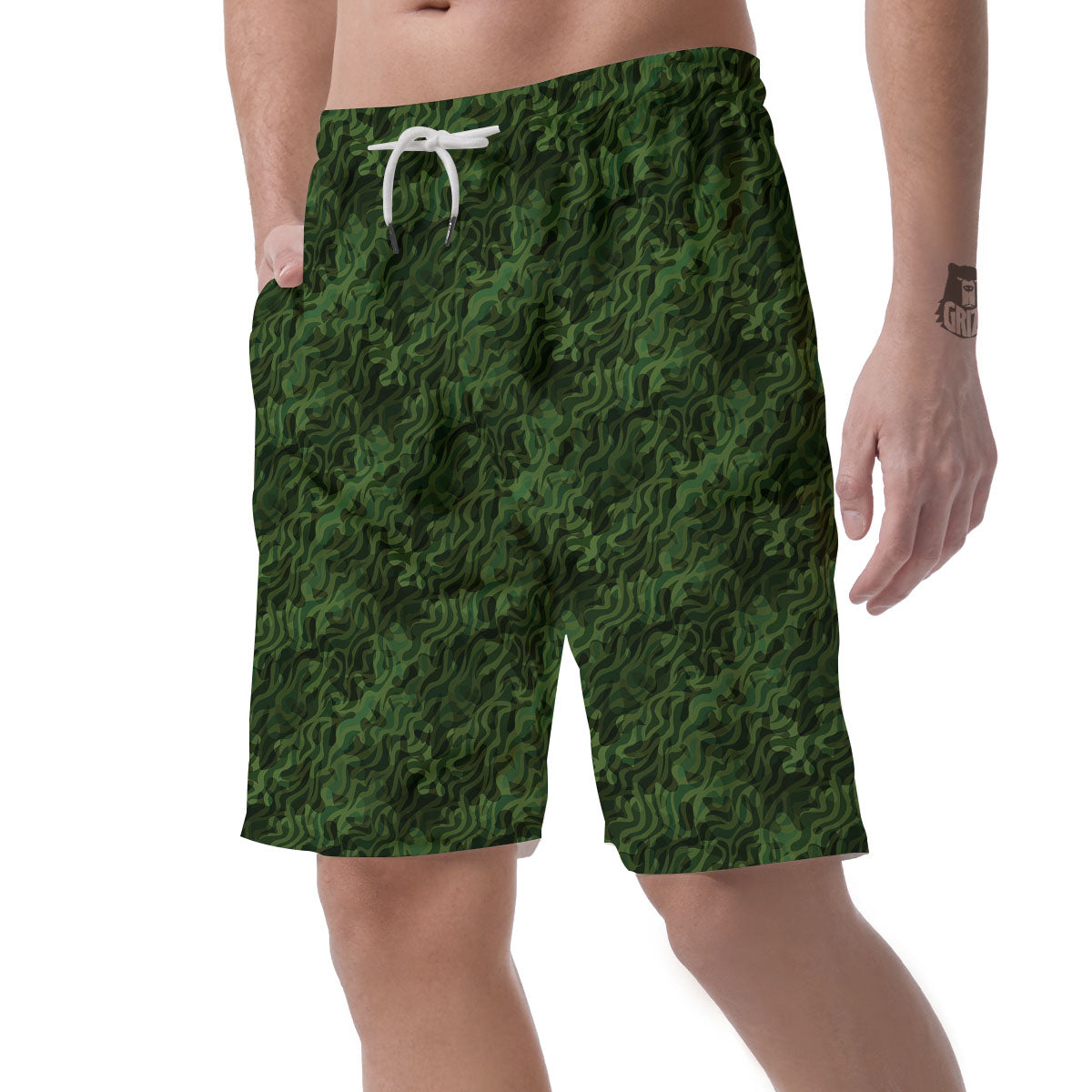 Zebra Camo Green Print Pattern Men's Shorts-grizzshop