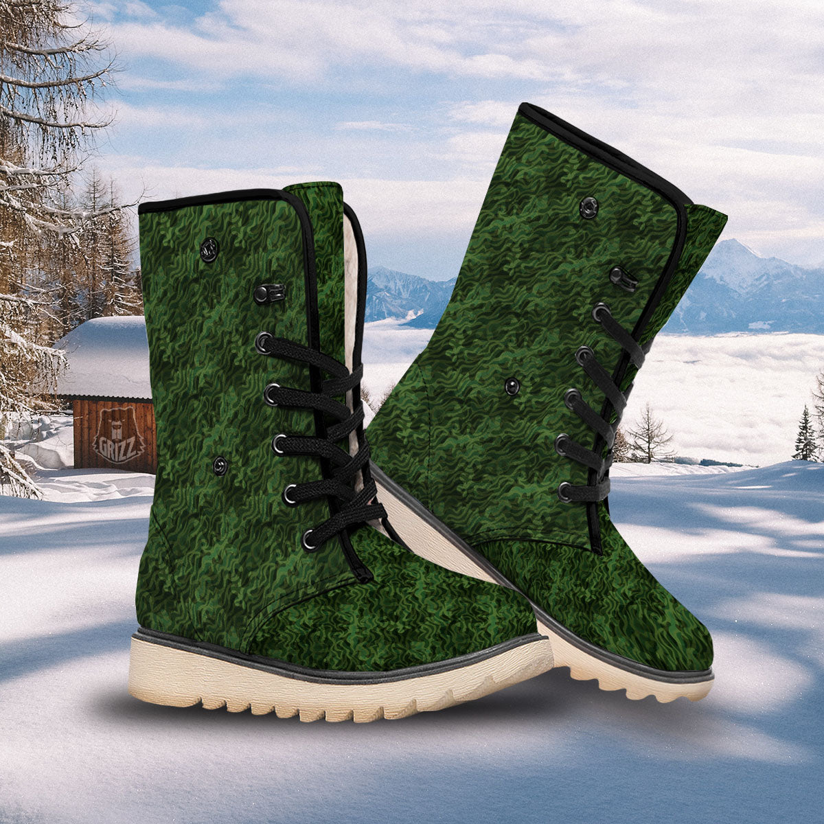 Zebra Camo Green Print Pattern Snow Boots-grizzshop