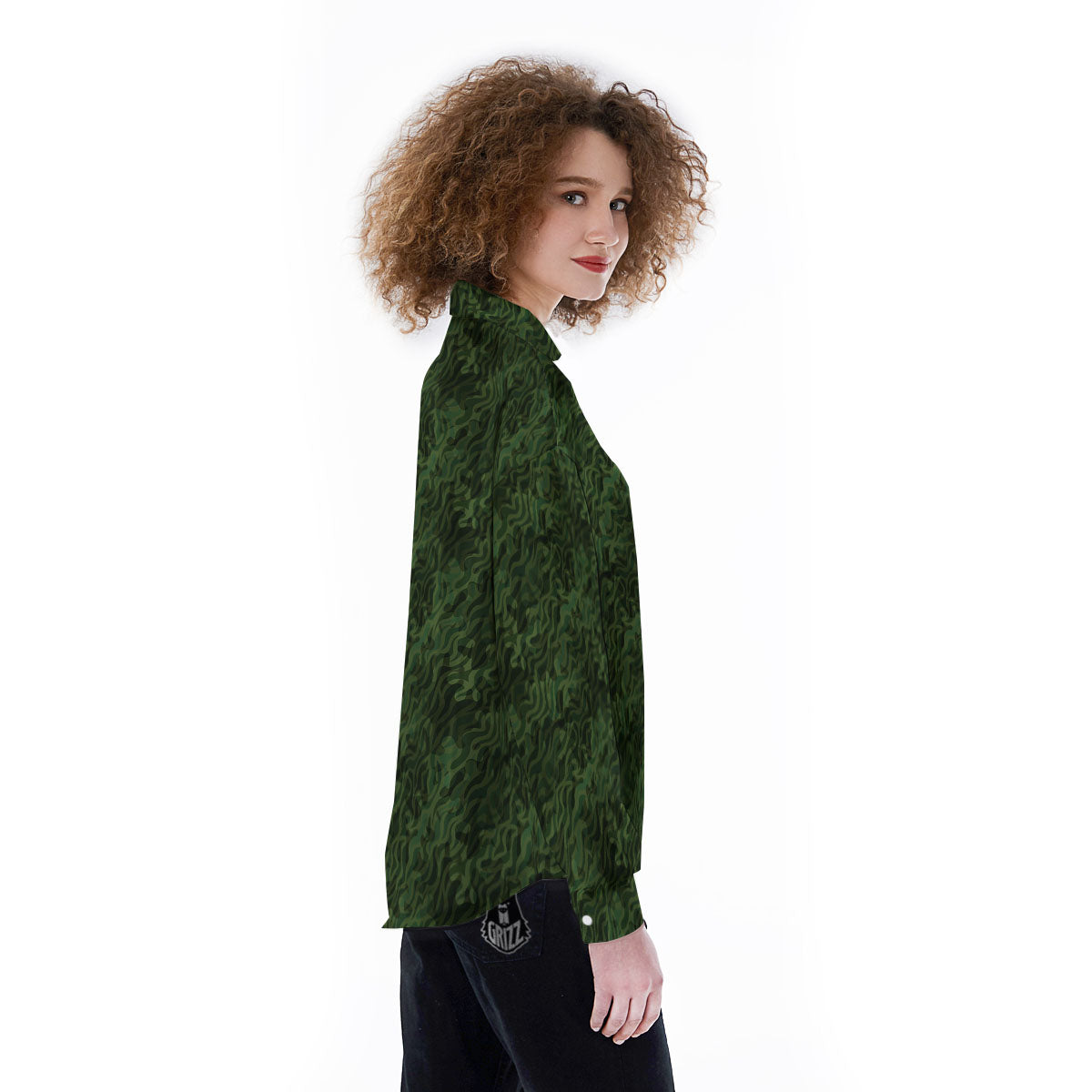Zebra Camo Green Print Pattern Women's Long Sleeve Shirts-grizzshop