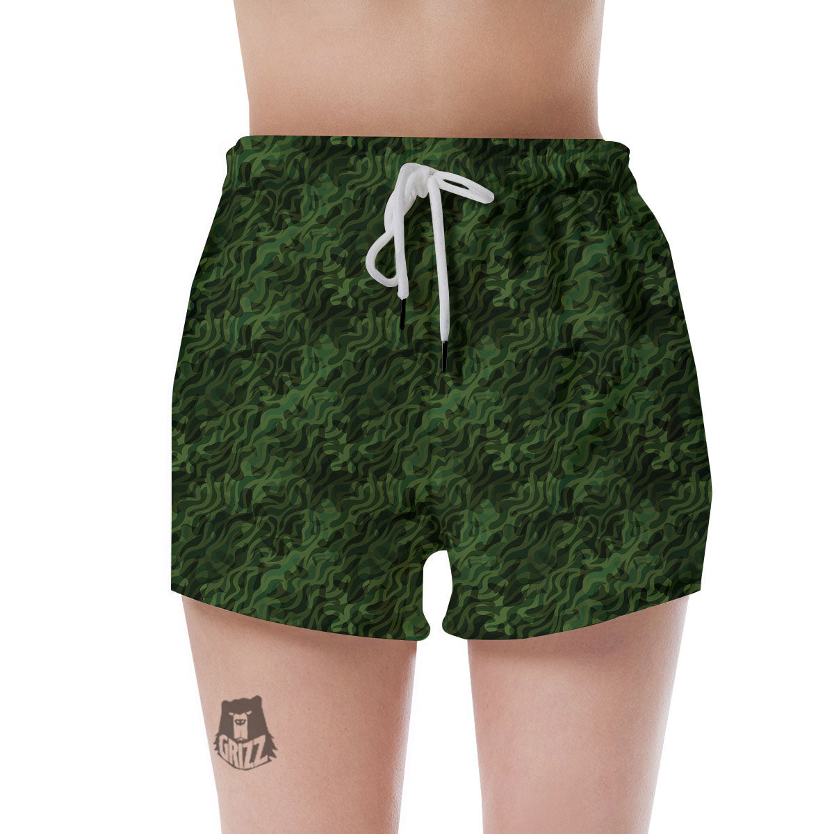 Zebra Camo Green Print Pattern Women's Shorts-grizzshop