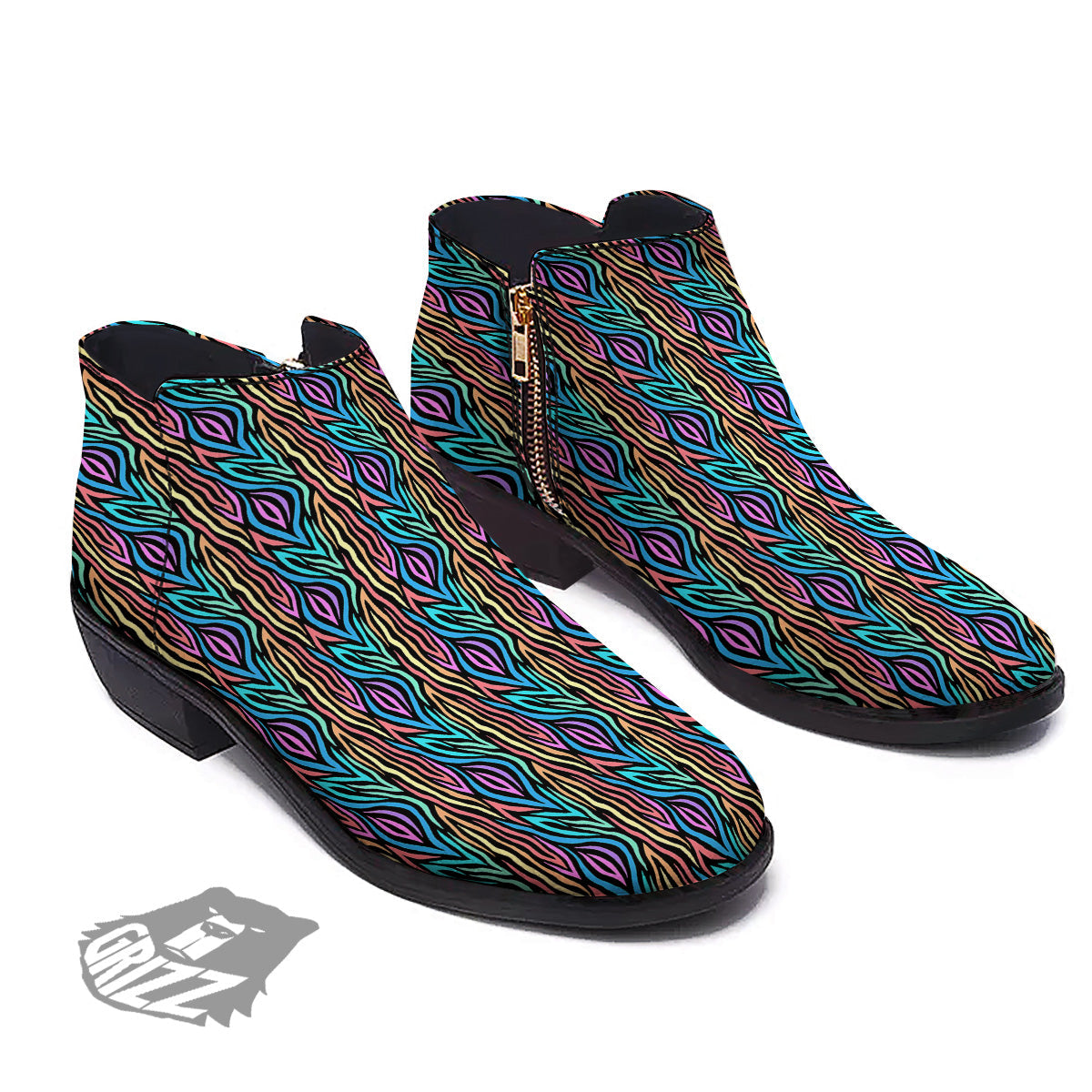 Zebra Colorful Print Pattern Ankle Boots-grizzshop