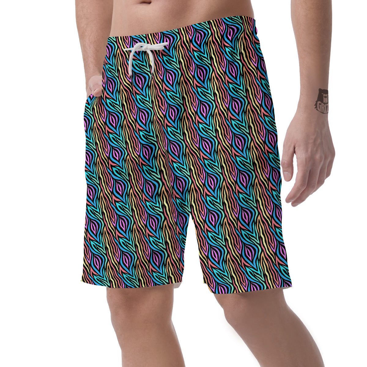 Zebra Colorful Print Pattern Men's Shorts-grizzshop