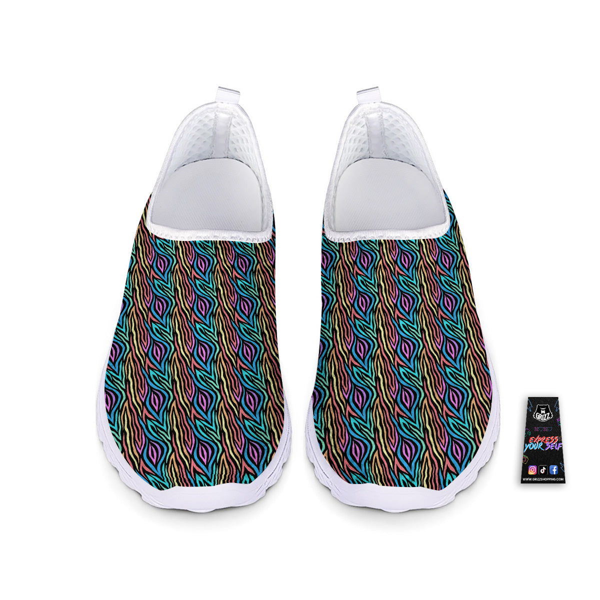 Zebra Colorful Print Pattern Nurse Shoes-grizzshop