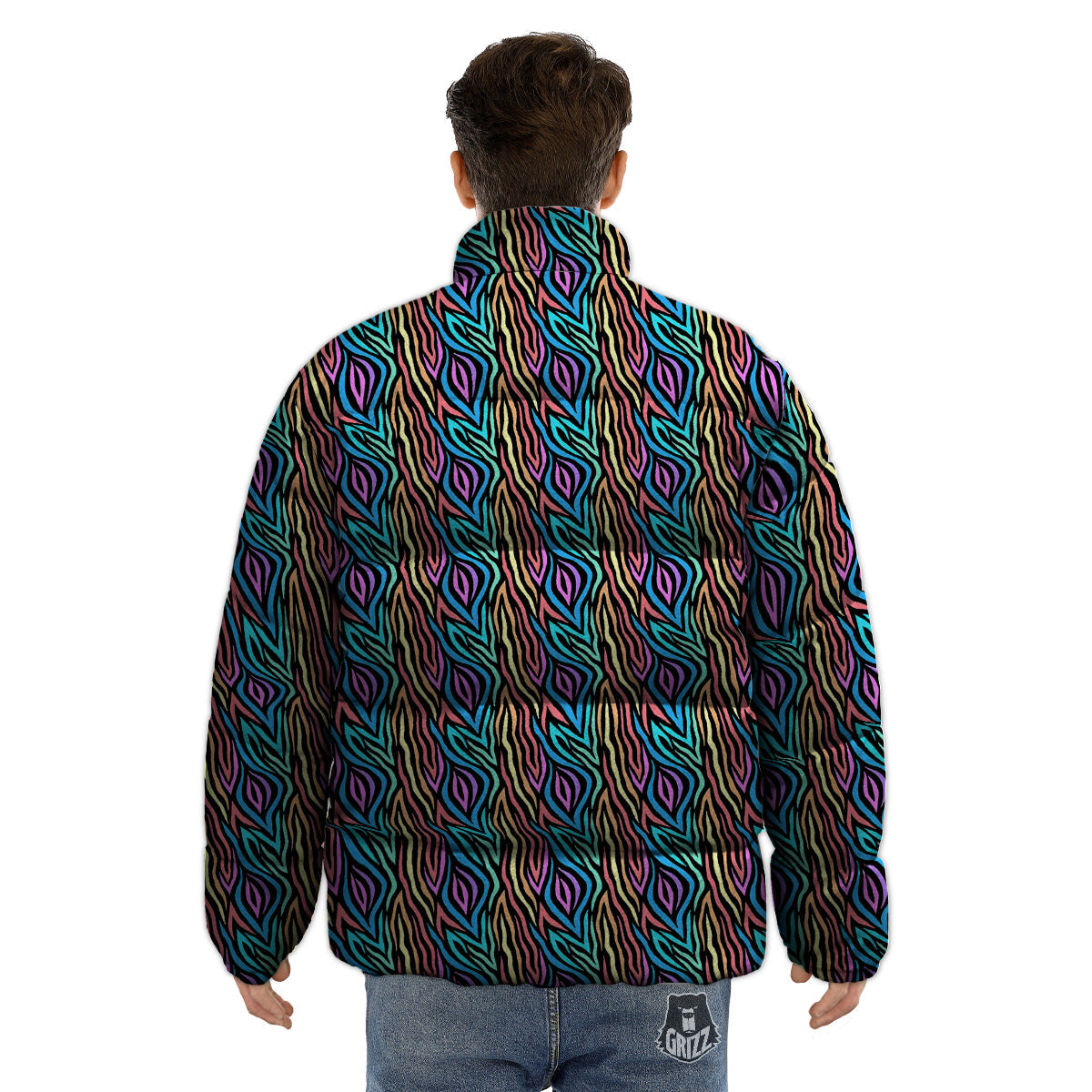 Zebra Colorful Print Pattern Puffer Jacket-grizzshop