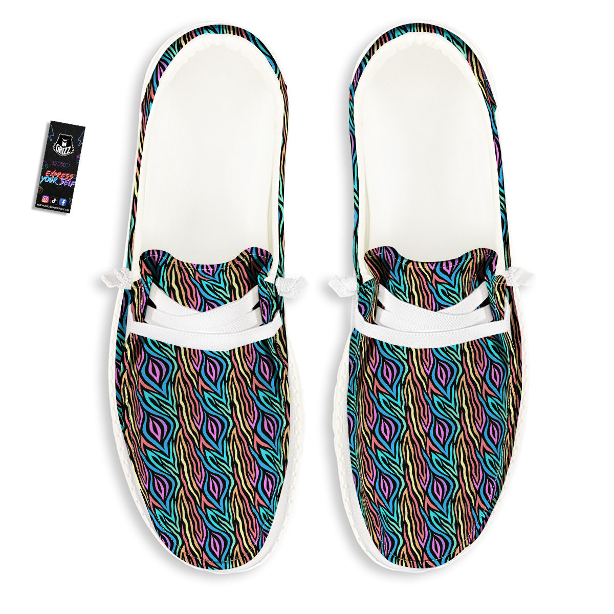 Zebra Colorful Print Pattern White Loafers-grizzshop