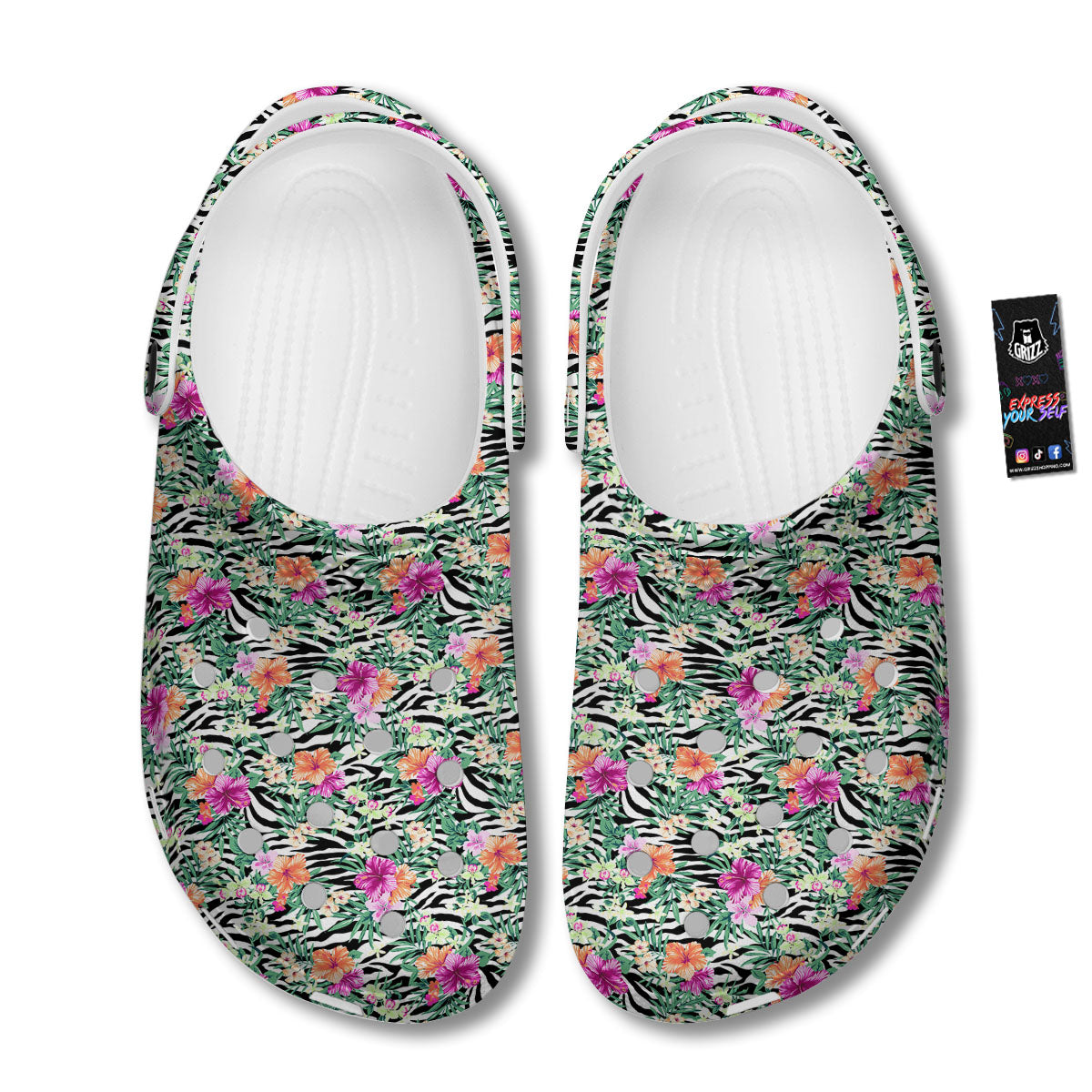 Zebra Floral Black White Print Pattern Clog-grizzshop