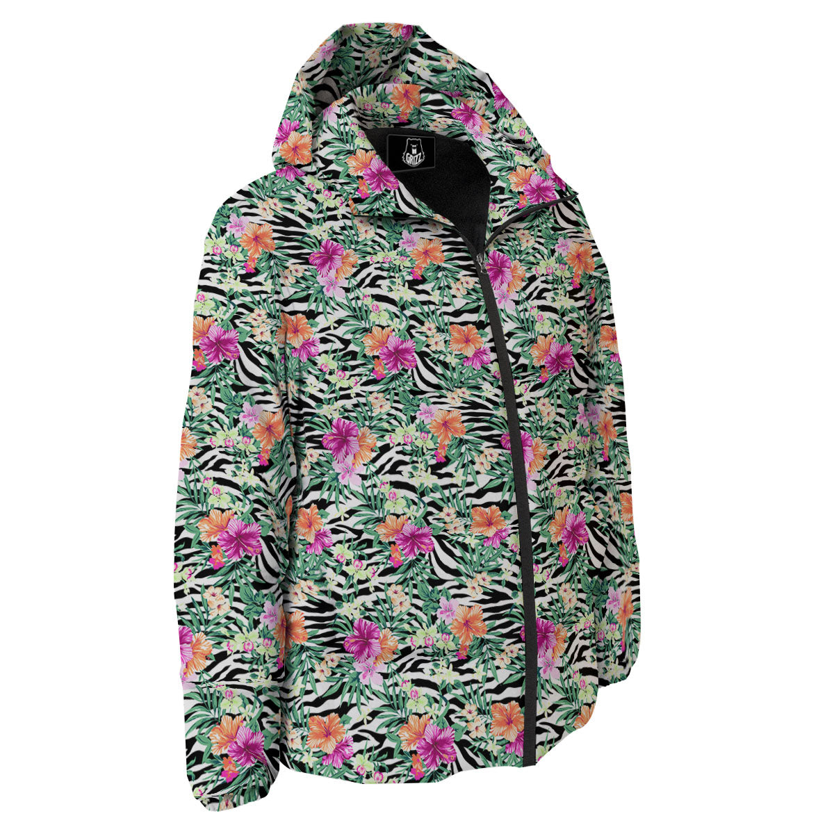 Zebra Floral Black White Print Pattern Down Jacket-grizzshop