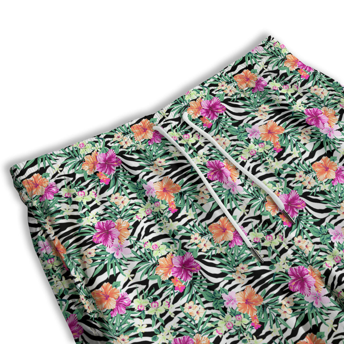 Zebra Floral Black White Print Pattern Men's Athletic Shorts