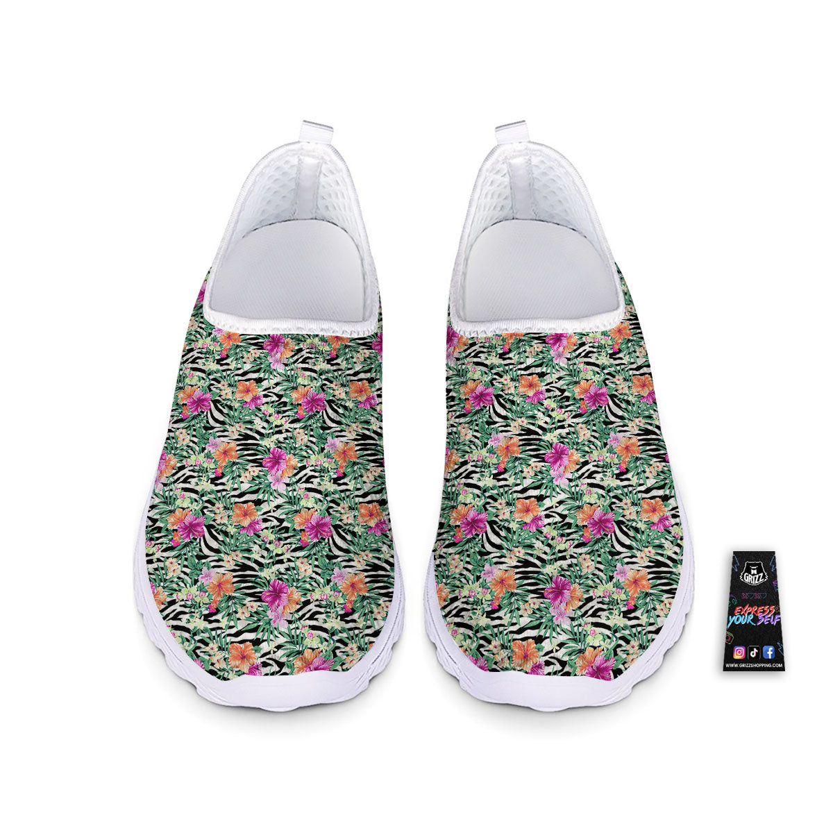 Zebra Floral Black White Print Pattern Nurse Shoes-grizzshop